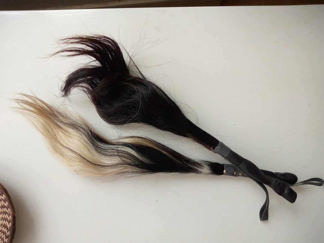 Set of 2 African Cow Tail Fly Swatter With Carved Handle. Etsy