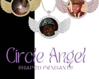 Collar con foto personalizada: alas de ángel, corazón y dije de recuerdo personalizado