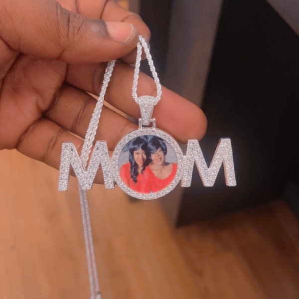 MOM Pendant | Sublimation Photo Necklace | Hip Hop Jewelry | Mother’s Day Gift | Custom Photo Charm | Memorial Jewelry | MOMs Present