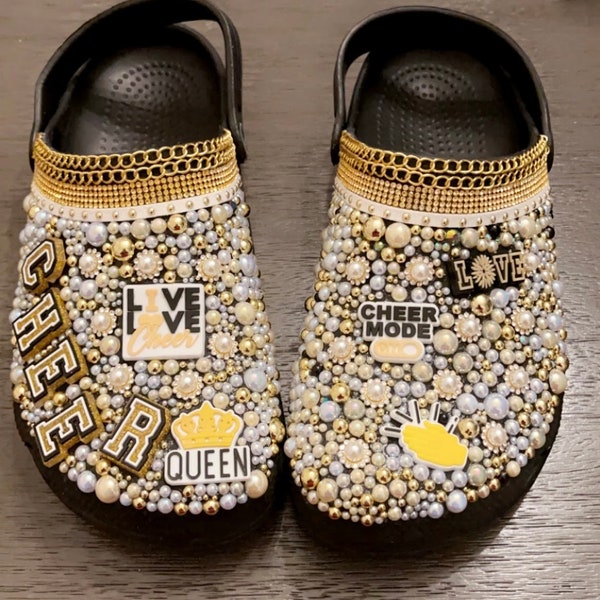 Bling Clogs Size 7 | Custom Bling Clogs | Cheerleader Clogs | Customized Clogs | Ladies Custom Clogs | Designer Shoes | Bling Crocs