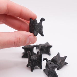 Handmade Lucky Black Glitter Clay Cats - Mini Figurine