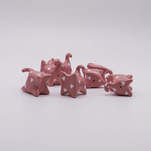 Valentine's Day Lover Cat Figurines, Miniature Handmade Clay Cats with Hand-painted Hearts