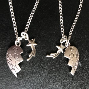 2 X  MOTHER & DAUGHTER  Pendant Necklaces with &#39;Wishing star&#39;  Charms Tibetan Silver 18&quot; Silver Plated chain in pretty Gift bags