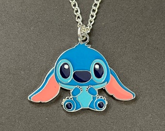 Collar de LILO & STITCH con dije de esmalte en cadena plateada de 16" o 18", en bolsa de regalo