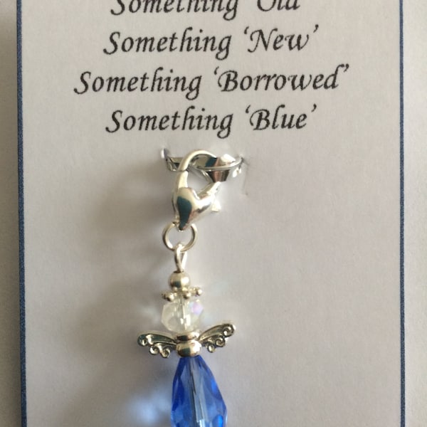 SOMETHING BLUE Lucky Charm  Guardian Angel  Wedding Charm for garter, bridal bouguet Pale Blue Glass charm