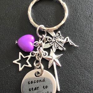 PETER PAN &#39;Second Star to the right Key Ring Bag Tibetan Silver Charms Great Present in gift bag