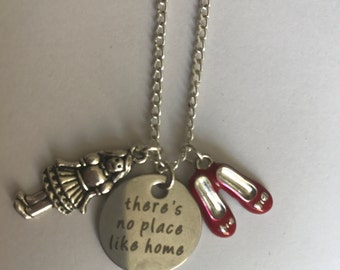 WIZARD OF OZ  No Place Like Home girls charm pendant necklace 16&quot; 18&quot; Silver Plated Chain Christmas Stocking Filler Gift bag