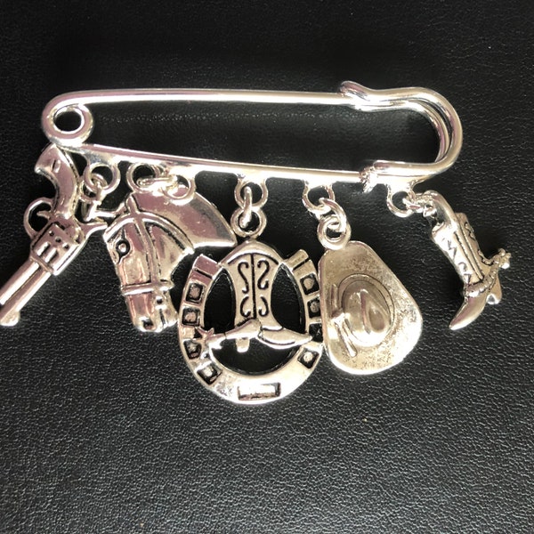 La musique COUNTRY & WESTERN COWBOY a inspiré Silver Tone Kilt Pin Brooch Scarf Pin. 5 charms ladybird Sac cadeau