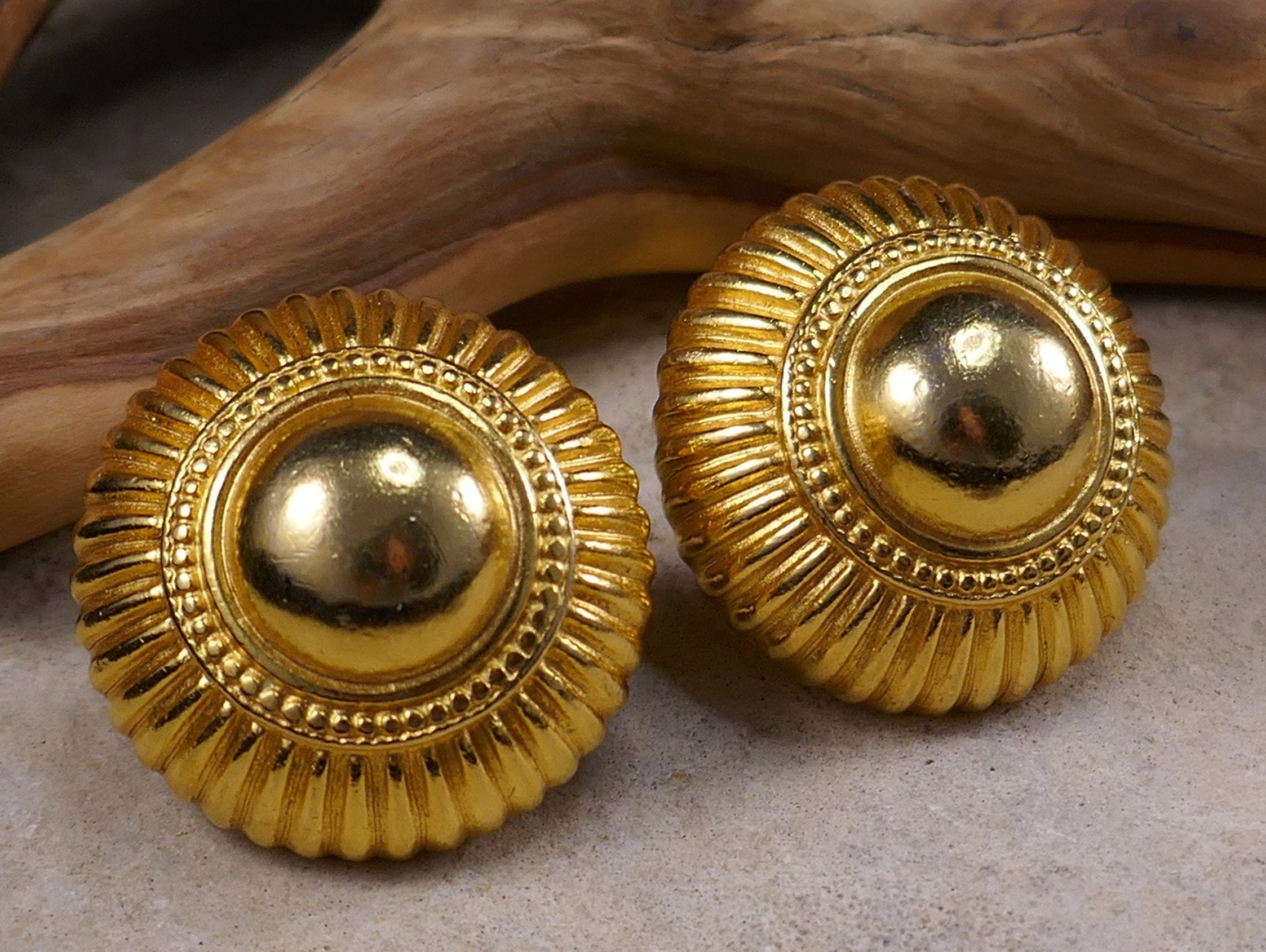 Vintage Signed Ben Amun Classic Domed Gold Tone Clip Earrings Etsy