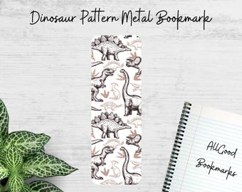 Dinosaur Pattern Metal Bookmark – Prehistoric Fossil & Footprint Design