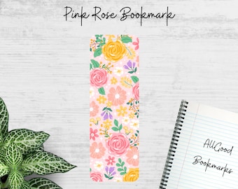 Pink Rose Metal Bookmark, Floral Rose Bookmark, Cute Spring Bookmark, Book Lover Gift, Aesthetic Reader Accessory, Flower Bookmark
