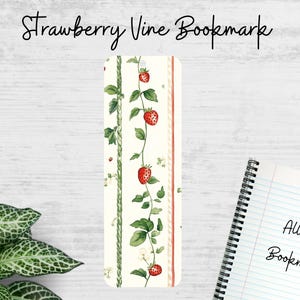Strawberry Vine Metal Bookmark - Watercolor Botanical Bookmark, Cottagecore Book Accessory, Handmade Gift for Book Lovers