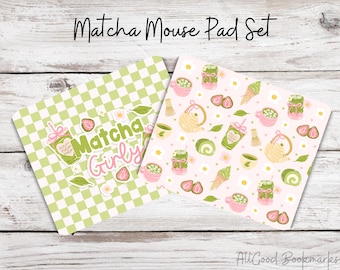 Matcha Mouse Pad Set | Cute Desk Accessories | Aesthetic Green Mouse Pad | Cozy Desk Decor Gift