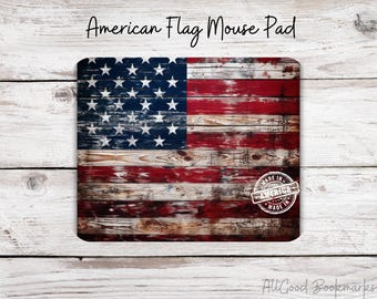 American Flag Mouse Pad – Rustic Wood USA Desk Mat, Patriotic Office Decor, Veterans Gift, Fourth of July Desk Accessory