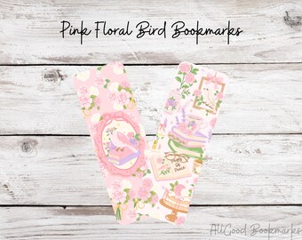 Pink Floral Bird Metal Bookmark Set, Cottagecore Bookmark, Romantic Reader Gift, Cute Book Lover Accessory, Spring Aesthetic Bookmark
