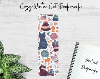 Cozy Cats Bookmark – Winter Cat Metal Bookmark for Kids, Animal Lover Gift, Cute Sublimated Reading Accessory