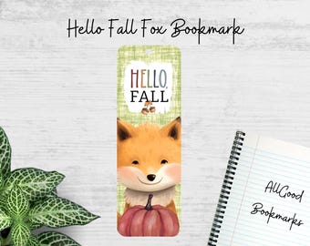 Hello Fall Fox Bookmark – Cute Woodland Animal Metal Bookmark with Pumpkin, Cozy Autumn Reading Gift