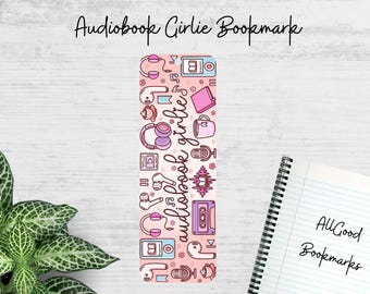 Audiobook Girlie Metal Bookmark | Audiobook Lover Gift | Podcast Lover Bookmark | Headphones Reader Gift