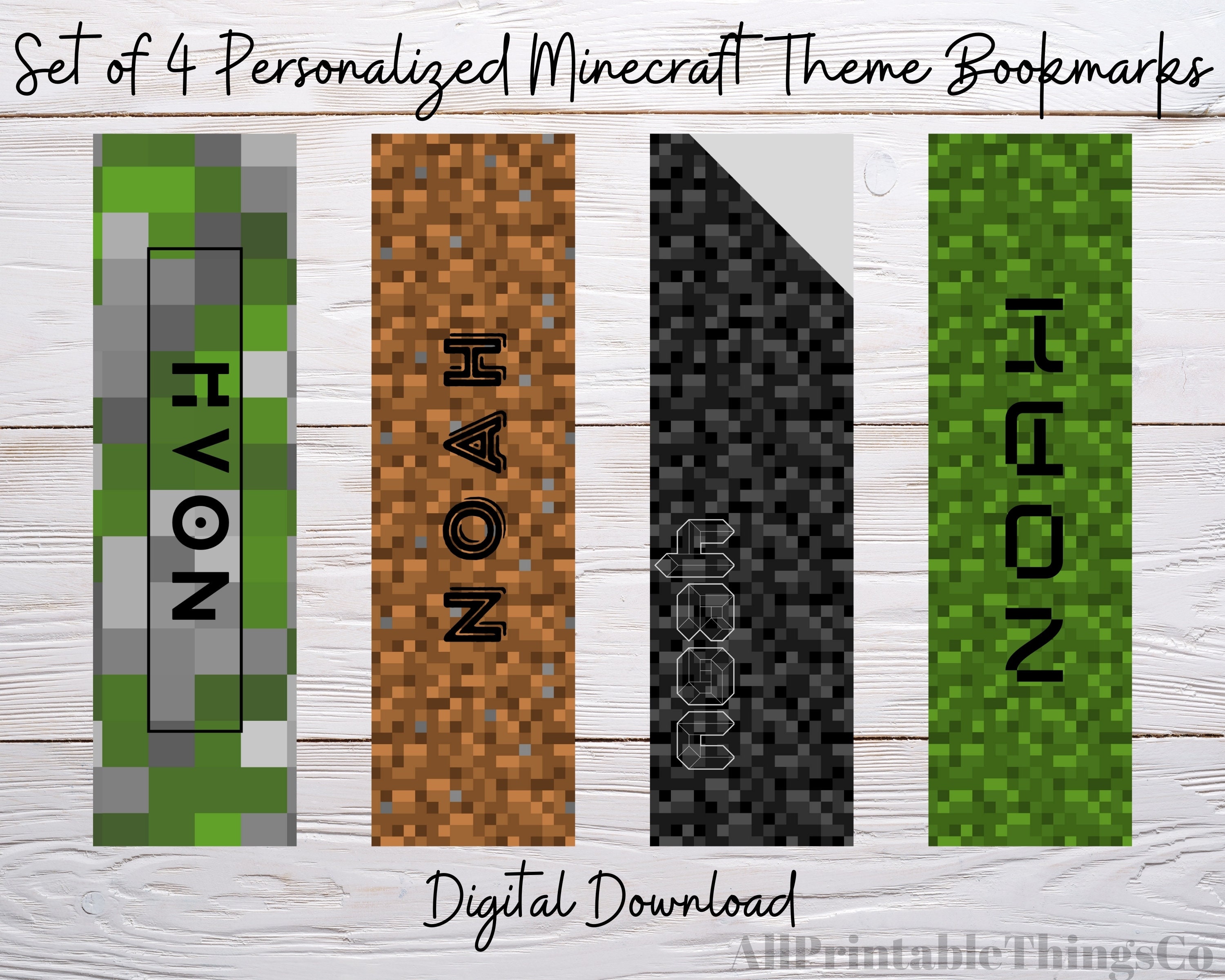 personalized minecraft bookmark custom name bookmark set etsy