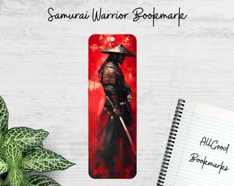Samurai Warrior Metal Bookmark – Red & Black Japanese Art – Cool Bookmark Gift for Him, Manga Fan, Martial Arts Reader, Anime Lover