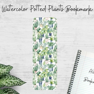 Metal Bookmark, Watercolor Potted Plants, Succulent Bookmark, Plant Lover Gift, Botanical Bookmark, Gardener Gift, Plant Reading Gift