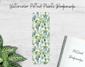 Metal Bookmark, Watercolor Potted Plants, Succulent Bookmark, Plant Lover Gift, Botanical Bookmark, Gardener Gift, Plant Reading Gift