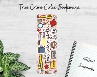 True Crime Girlie Metal Bookmark, True Crime Gift, Crime Lover Bookmark, Thriller Reader Gift, Mystery Bookmark, Book Lover Gift