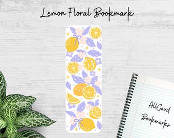 Lemon Floral Metal Bookmark, Citrus Bookmark, Yellow Purple Aesthetic Bookmark, Cute Summer Reader Gift, Book Lover Accessory