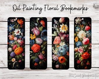 Oil Painting Metal Bookmark | Floral Art Bookmark | Dark Botanical Book Lover Gift | Vintage Flower Reader Accessory