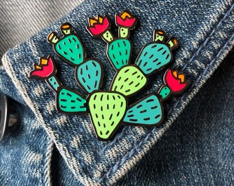 Flowering Prickly Pear Enamel Pin | cactus enamel pin, cactus lapel pin, southwest enamel pin, cactus art, desert pin, desert art