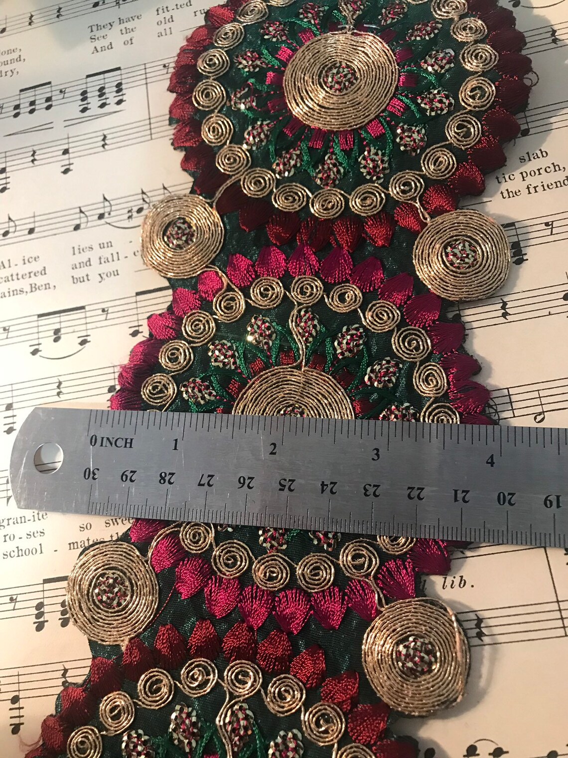 BOHO trim/large circle trim/lace/burgandy gold and green Etsy