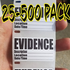 EVIDENCE COLLECTION LABEL 25-500 Pack Stickers Gag prank police fbi csi role play decal Halloween prop