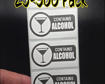 CONTAINS ALCOHOL 25-500 Warning Labels decal gag PARTY Stickers Gag Prank