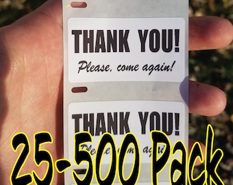 Thank You, Please Come Again stickers 25-500 Pcs paper sticker decal label bulk purchase lot buyer thanks order