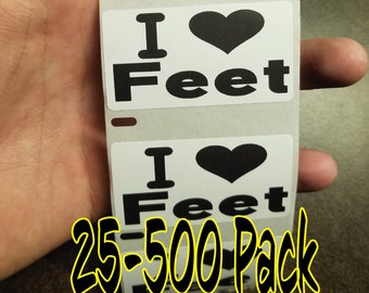 I LOVE FEET Stickers 25-500 Pack gag sticker joke decal foot fetish