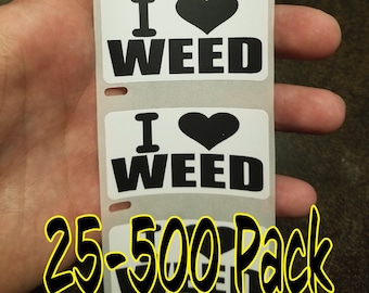 I LOVE WEED Stickers 25-500 Pack gag sticker cannabis paper weed marijuana ganja