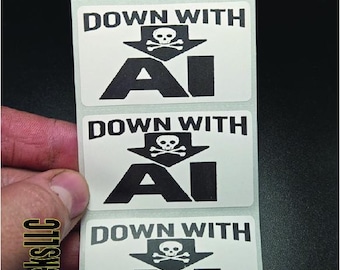 DOWN WITH AI  25-500 bulk lot stickers decals labels pack vote keep out anti a.i.