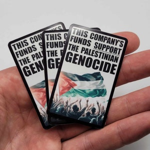 De fondsen van dit bedrijf ondersteunen de bulkpartij PALESTIJNSE GENOCIDE - boycot - GRATIS Palestina-stickers