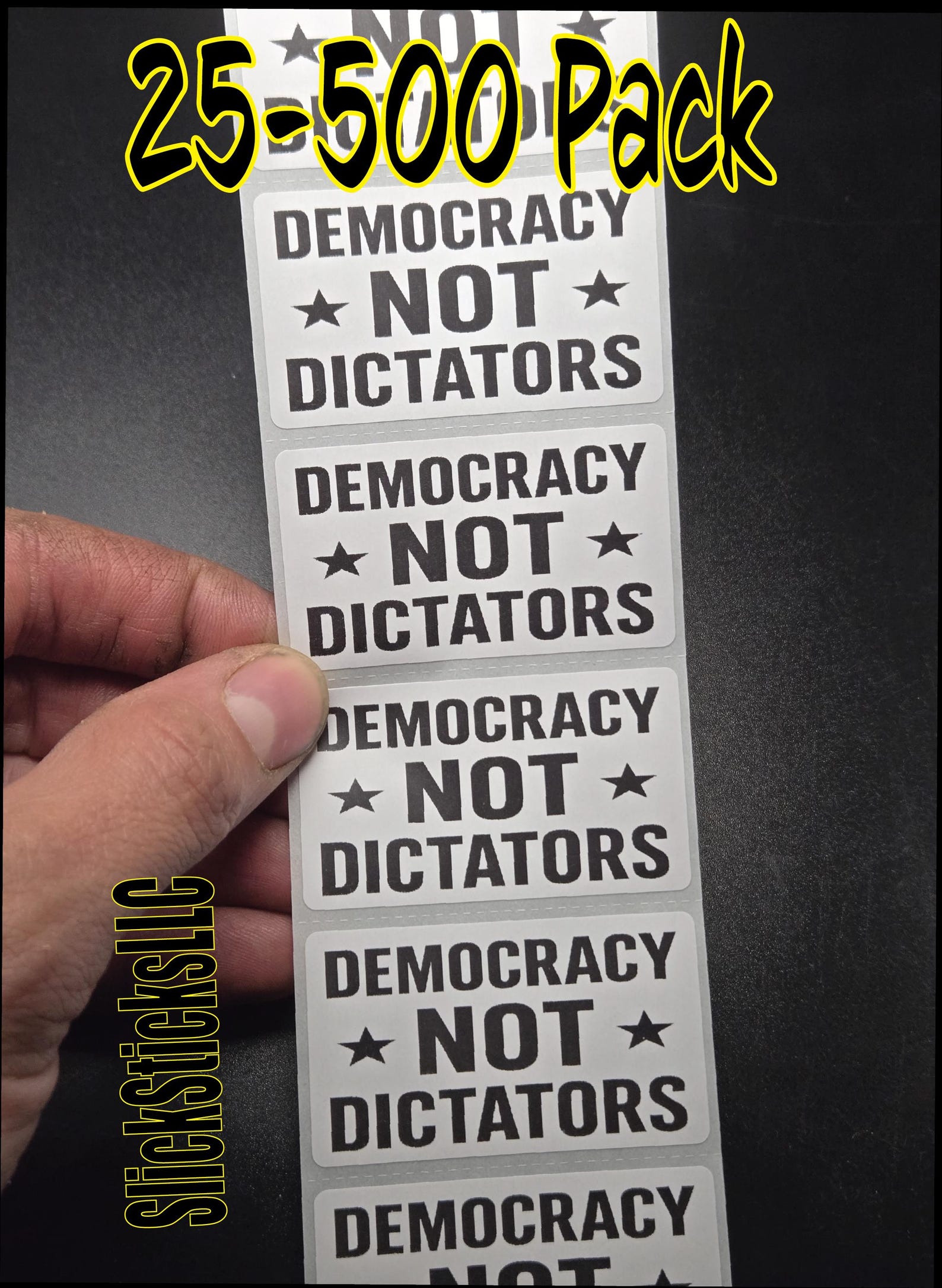 Democratic Rights Sticker DEMOCRACY NOT DICTATORS 25-500pack Bulk Stickers Decals Labels Freedom ...