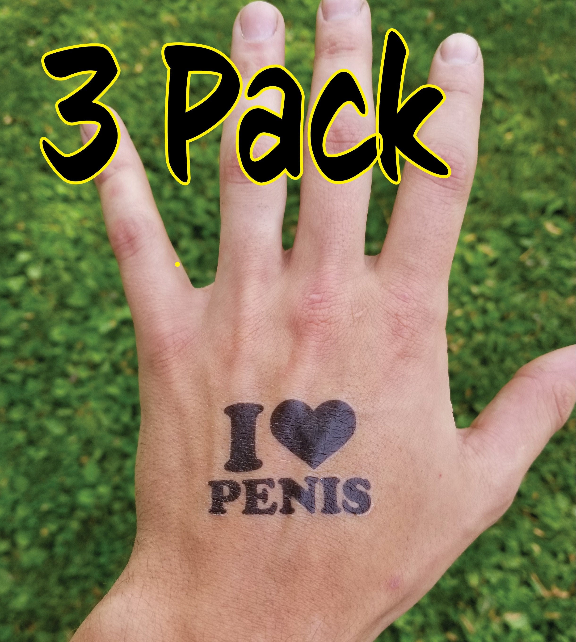 3 PACK I LOVE PENIS temporary tattoo dong willy dick weiner willy cock stic...