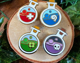 Potion Starter Bottle Individual Pins [HP Health | MP Magic | Luck | Poison Hard Enamel Pins | RPG Gaming Magic Potion Lapel Pins