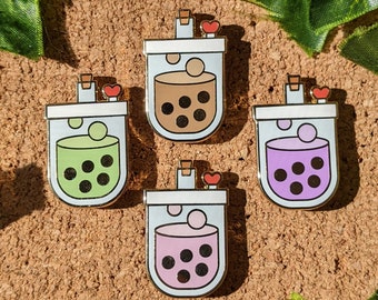 Boba Milk Tea Drink Vitality Potion Cute Kawaii Enamel Pin - Original Milk, Purple Taro, Pink Strawberry, Green Matcha Gift for Boba Lovers