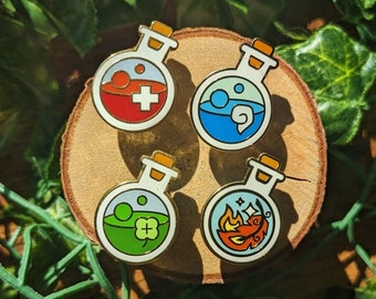 Potion Starter Bottle Individual Pins [HP Health | MP Magic | Life | Luck] Hard Enamel Pins | RPG Gaming Magic Potion Lapel Pins