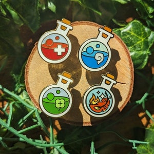 Potion Starter Bottle Individual Pins [HP Health | MP Magic | Life | Luck] Hard Enamel Pins | RPG Gaming Magic Potion Lapel Pins