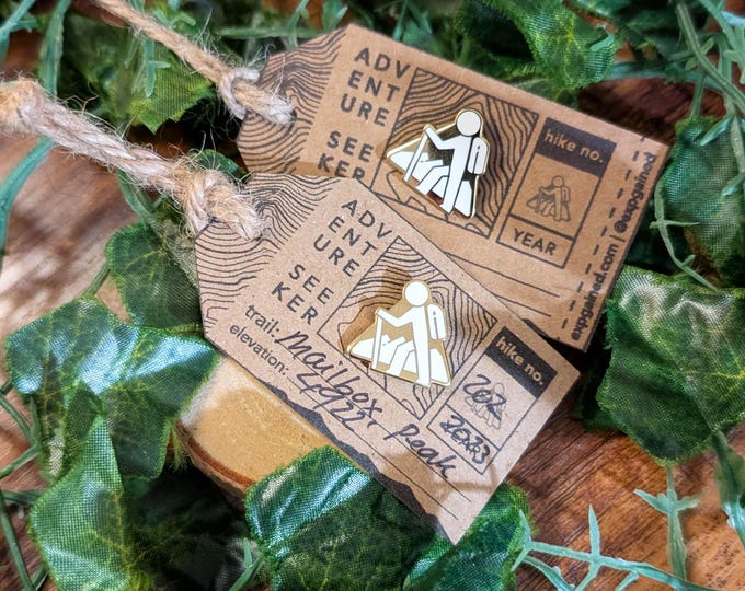 Hiking Person White Enamel Map Pin | Backpacker Adventure Mountain Pin for Marking Completed Hikes-Gift for Outdoorsy and Nature Lovers