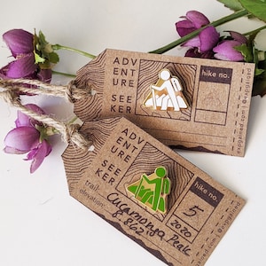 Hiking Person Hard Enamel Map Pin | Hiker Backpacker Adventure Mountain Pin for Marking Completed Hikes-Gift for Outdoorsy and Nature Lovers