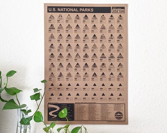 13x19 National Park Poster Checklist | National Park Travel Poster - Gift for Outdoorsy and Nature Hiking Camping Lovers