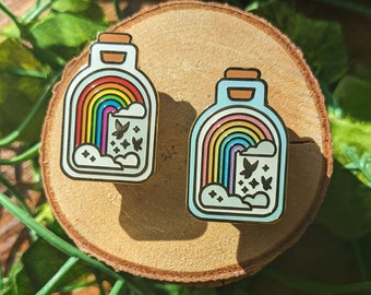 Rainbow & Butterflies of Wonder in a Bottle Original and Glitter Enamel Pins