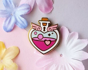 Pink Heart Love Potion Bottle 1" Hard Enamel Pin | Love Magic Potion Pin - Kawaii Accessories