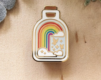 Rainbow & Butterflies of Wonder in a Bottle Enamel Pin